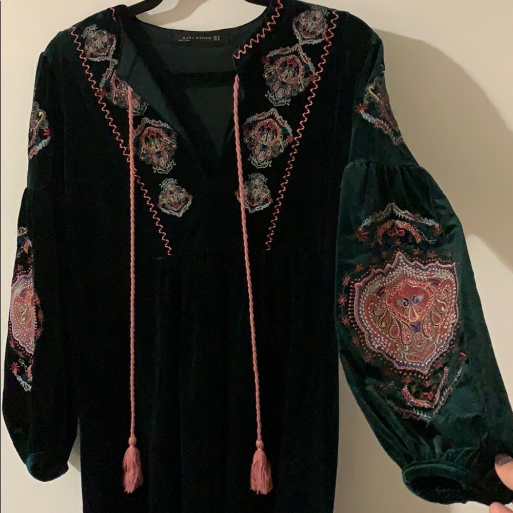 Beautiful embroidered velvet green dress